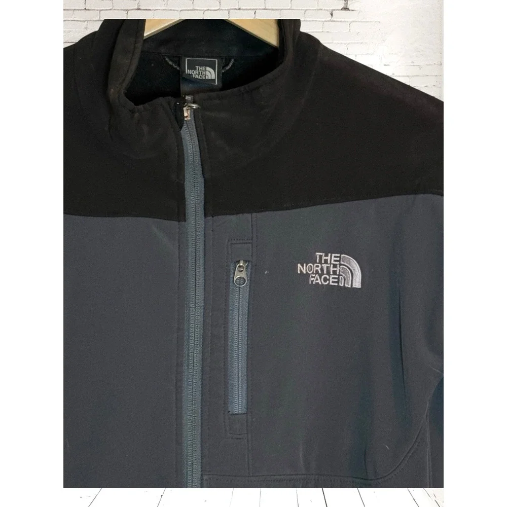 The North Face Apex Black Gray Jacket Mens Size L Softshell Full‎ Zip Pockets